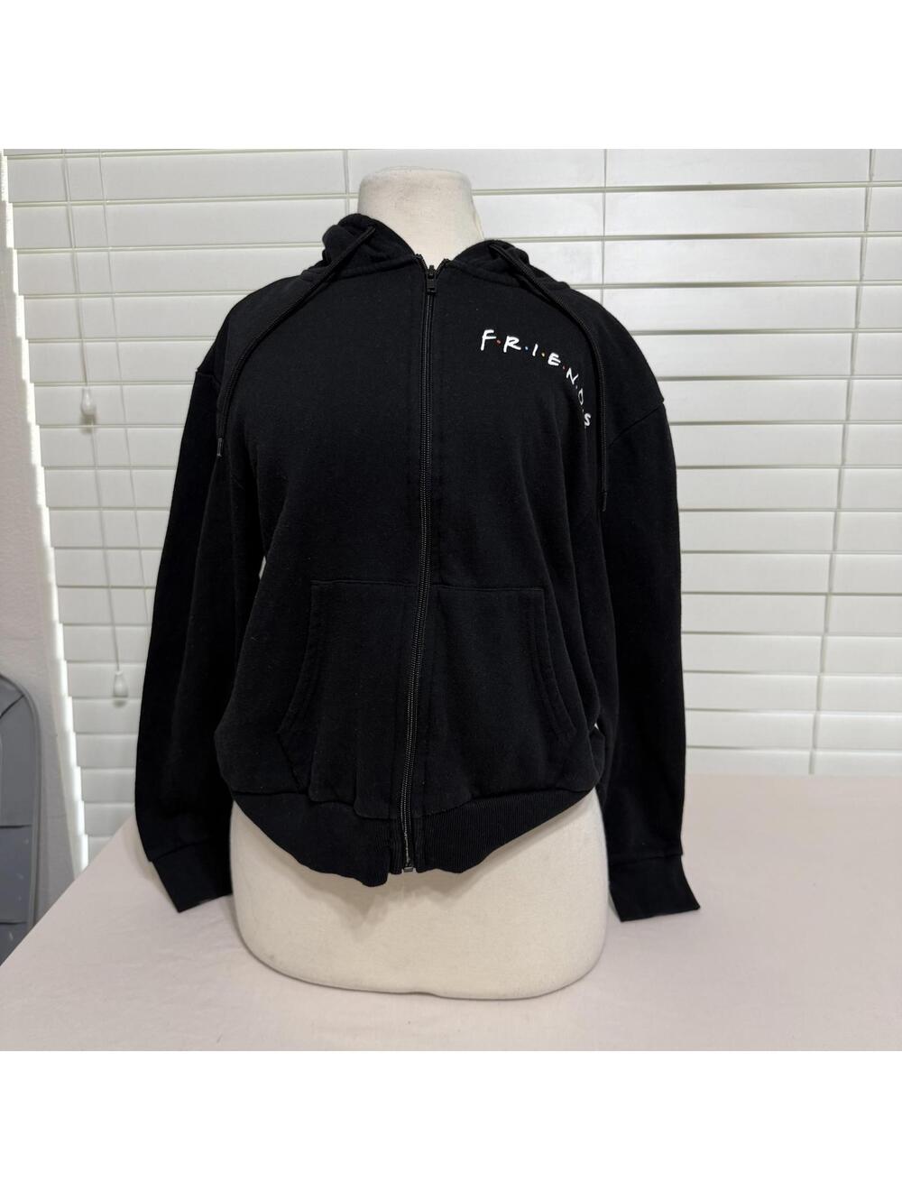 Friends Black Zip-Up Hoodie with Logo Juniors Size Medium